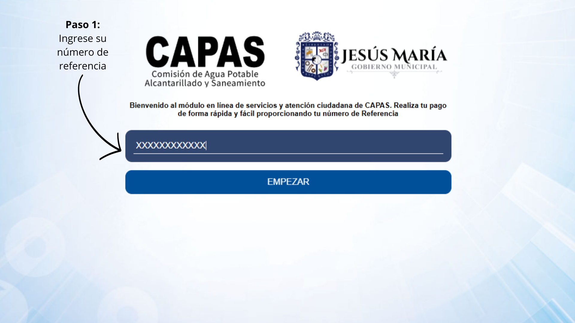 Ingreso de número de referencia en la plataforma de pago